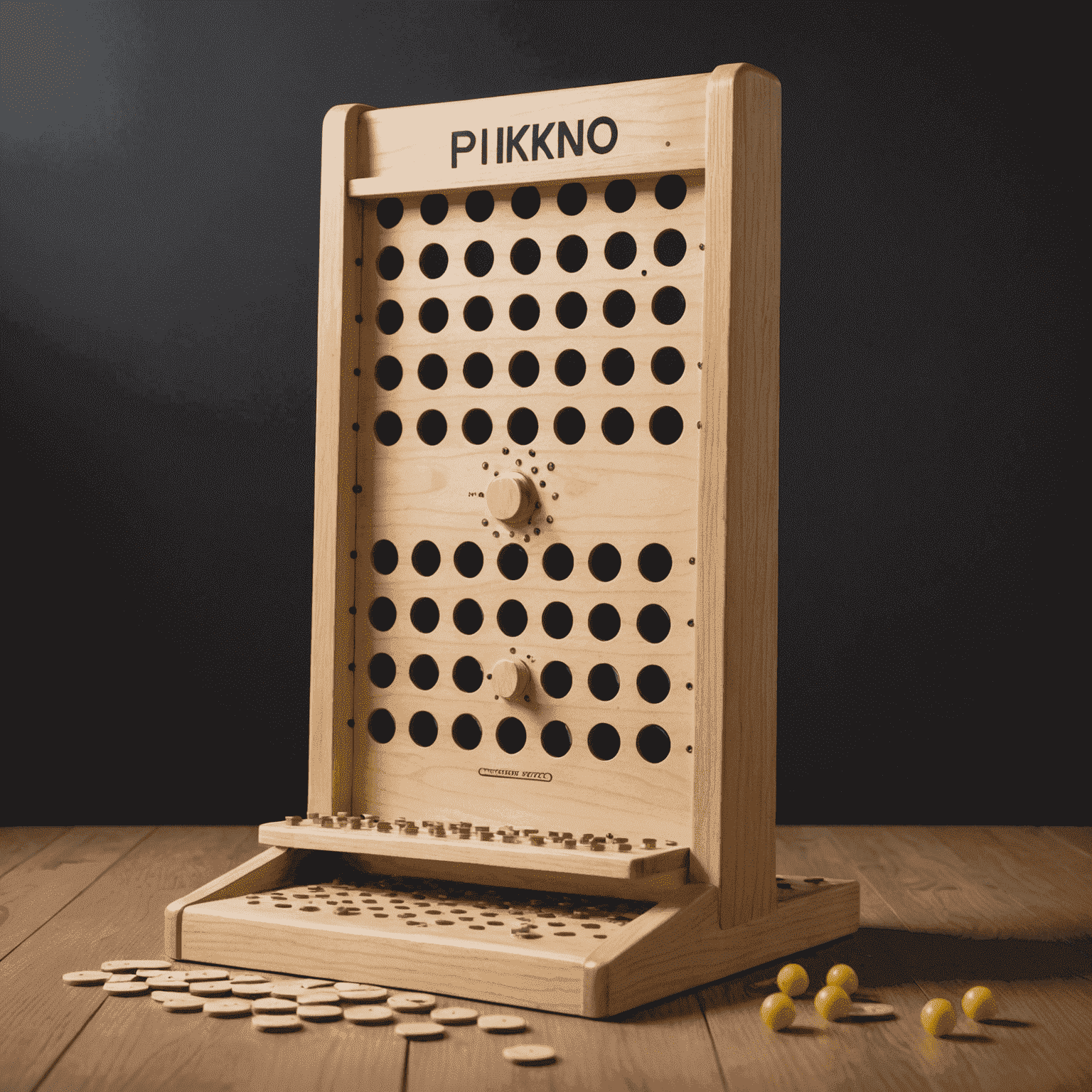 A Plinko board with pegs and a disc falling through, illustrating the game's mechanics and strategy
