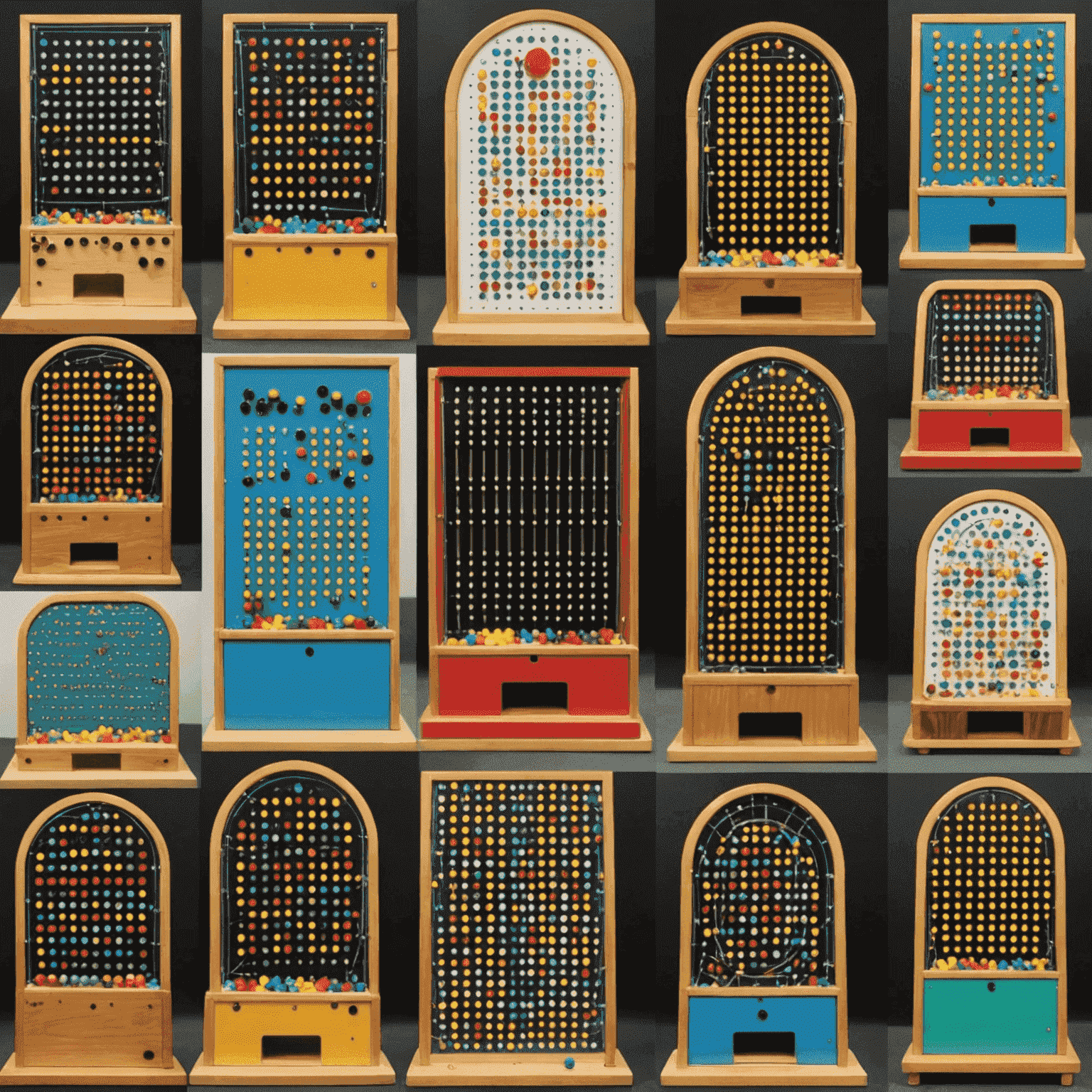 A collage of Plinko games from around the world, showcasing different designs and cultural adaptations
